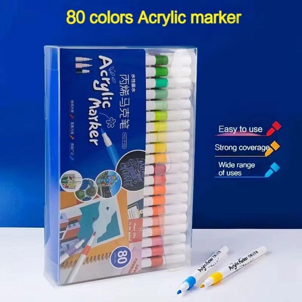 Fine Nib Acrylic Marker Pen Set 80 Colors Child Painting Graffiti Pens Stationery Supplies