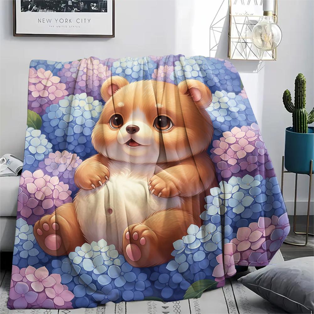 1 ks Flanelová deka s kresleným potiskem, Vysoce kvalitní, Pohodlná pro všechna roční období, Domácí dekorace, Teplo a pohodlí, Perfektní jako vánoční dárek k narozeninám