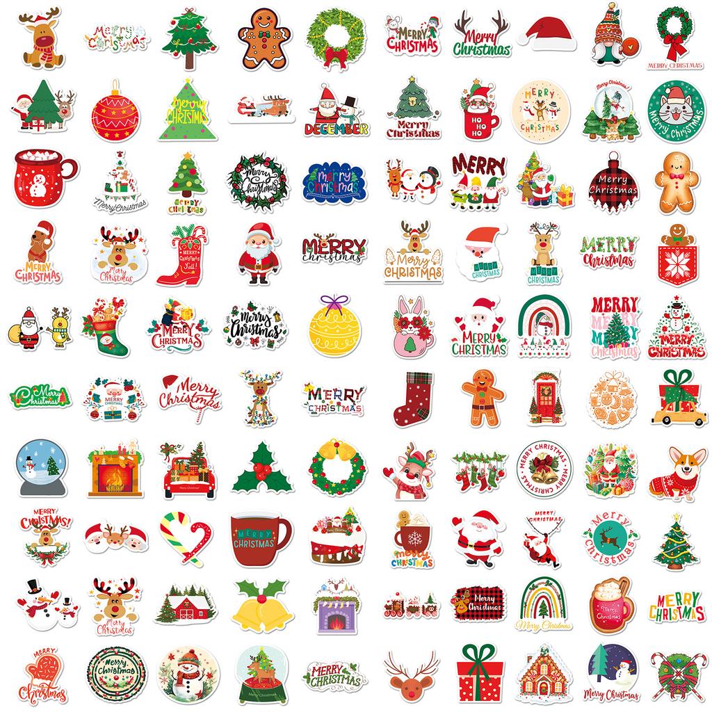 100 Christmas Cartoon Stickers, Christmas WaterproofDecoration, Guka Material, And Epoxy Resin Planner Stickers