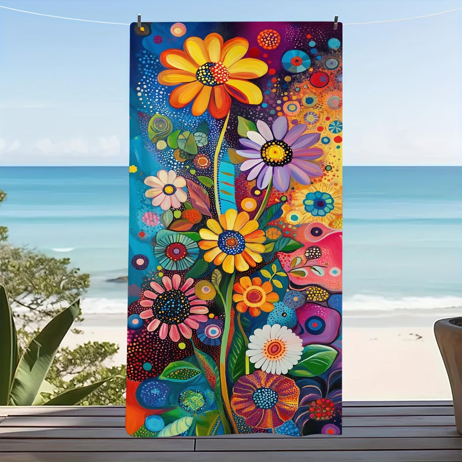 

Vintage Style Daisy Pattern Microfiber Beach Towel, 100% Polyester Quick-Dry for Beach Pool W40*H60(CM)