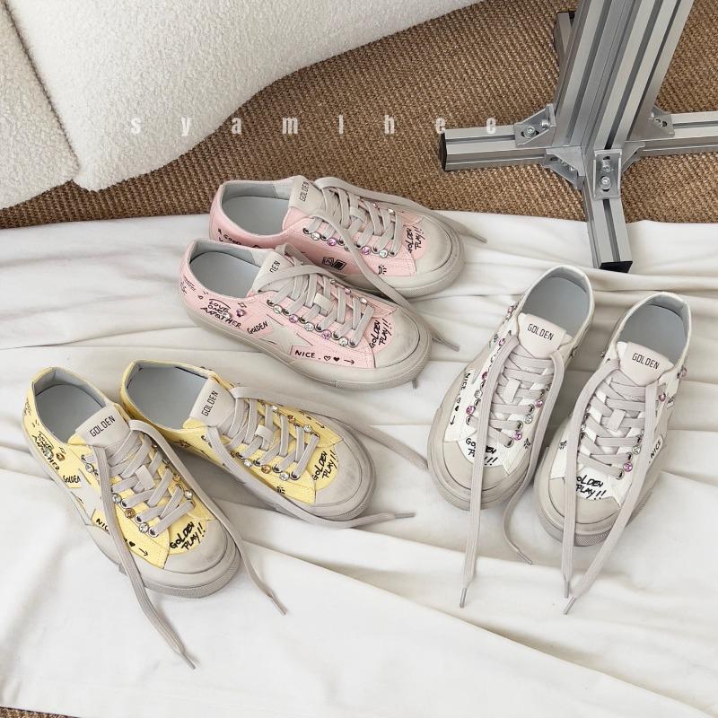 Spring and summer new small dirty shoes women's old graffiti retro versatile flat bottom height increase breathable star shoes dirty shoes
