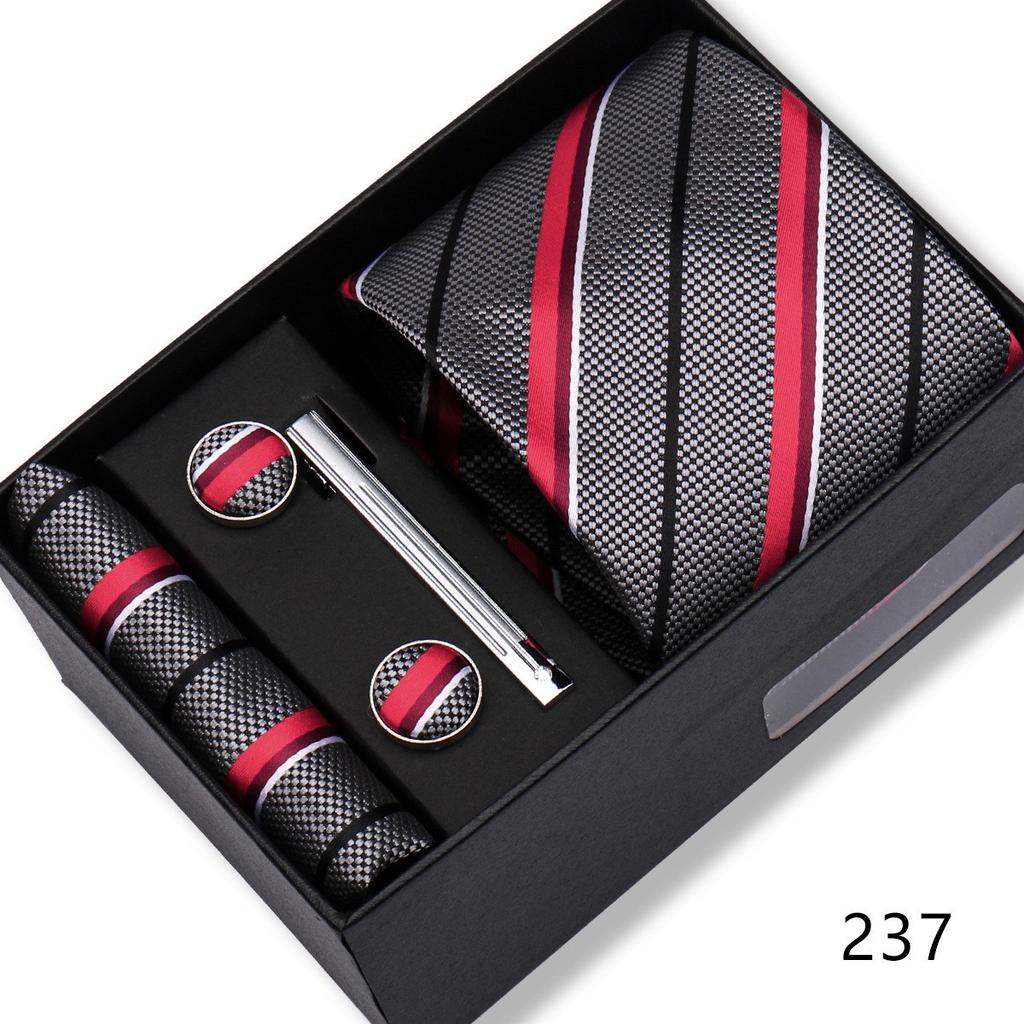 Ensemble Cadeau Boîte Pochette de Costume pour Homme Cravate Rayée Polyester Mode Premium Mariage Affaires