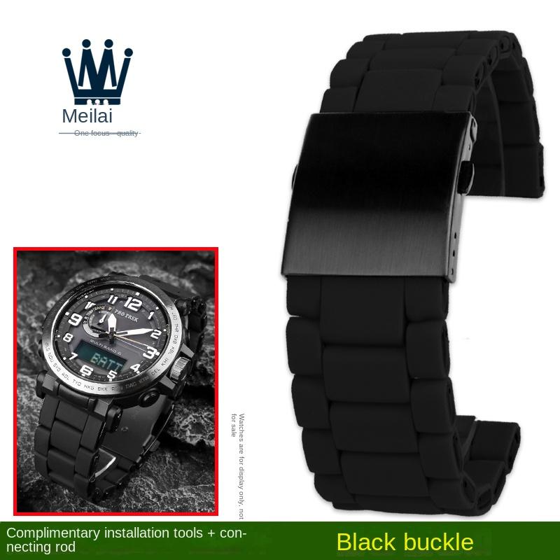 

Stainless steel silicone Watchband For Casio PROTREK PRW-6600 PRG-600Y PRG-650 PRG-600 Waterproof 24m Folding buckle watch Strap 24mm