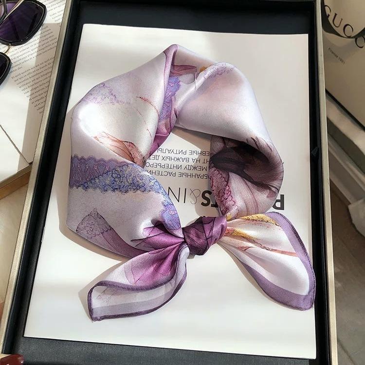 

100% Natural Real Silk Scarf Women Bandana Square Scarves Wrap Kerchief Fashion Luxury Summer Beach High Quality Hijab 53cm Real silk 53x53cm