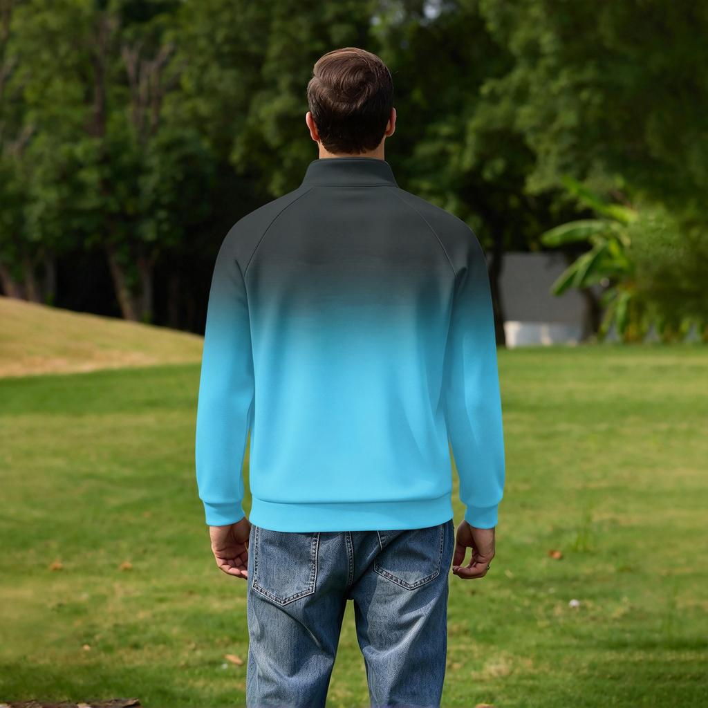 Herren Herbst Winter Zweifarbig Gradient Print Reißverschluss Pullover Stehkragen Lässig Knitterig Sportlich Oberteil