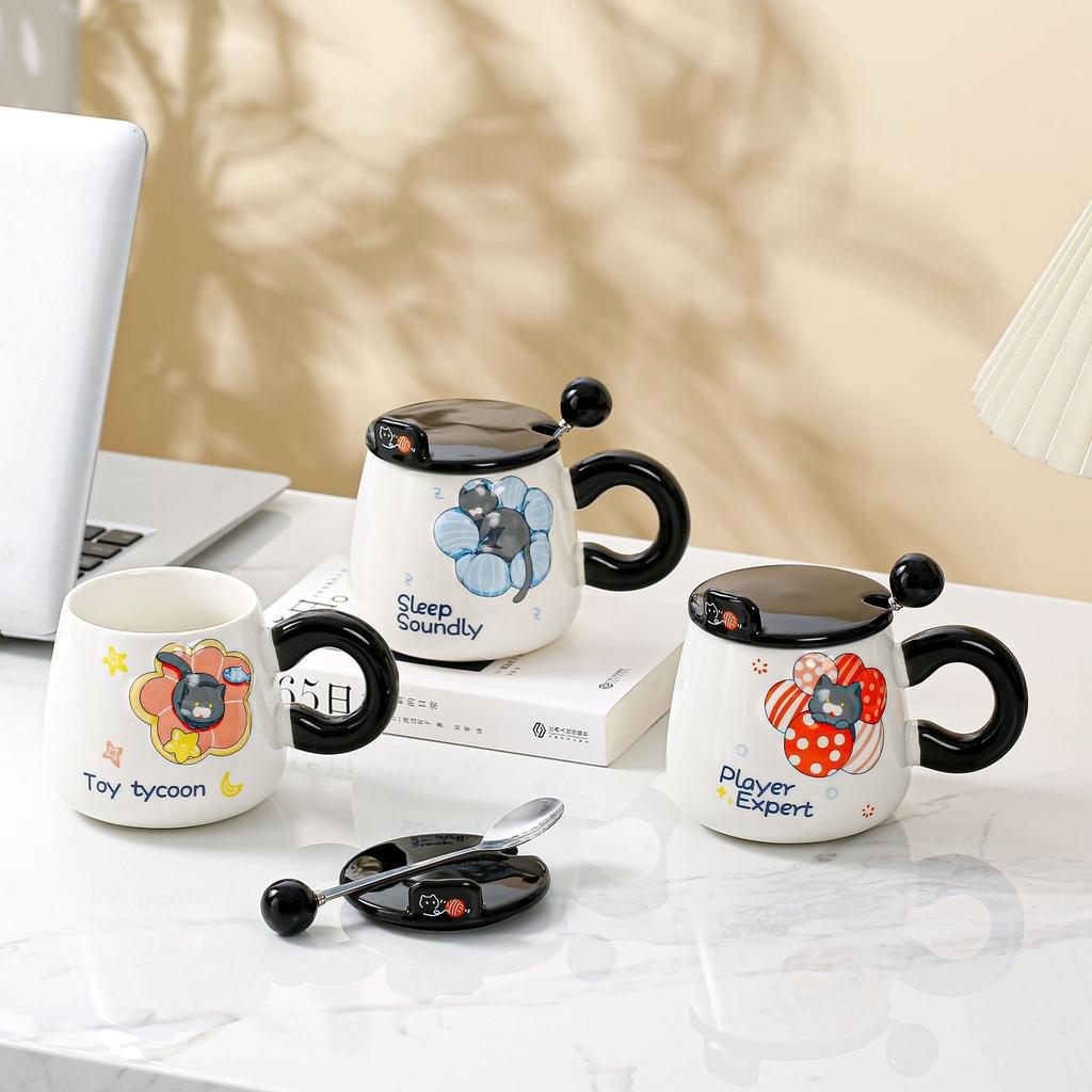 Cartoon Cute Cat Flowers Cup Ceramic Cup Mug Cross Border Water Cup Home Office Coffee Cup Creativity