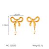 18K Gold French-Style Bow Studs with Titanium Steel, Butterfly, and Pearl Accents