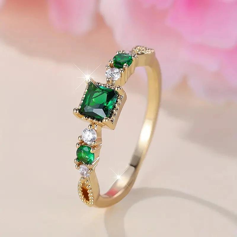 

Huitan Эстетичные квадратные кольца с зеленым кубическим цирконием для женщин, золотистого цвета, простые стильные женские кольца, очаровательное свадебное циркониевое украшение в подарок 6