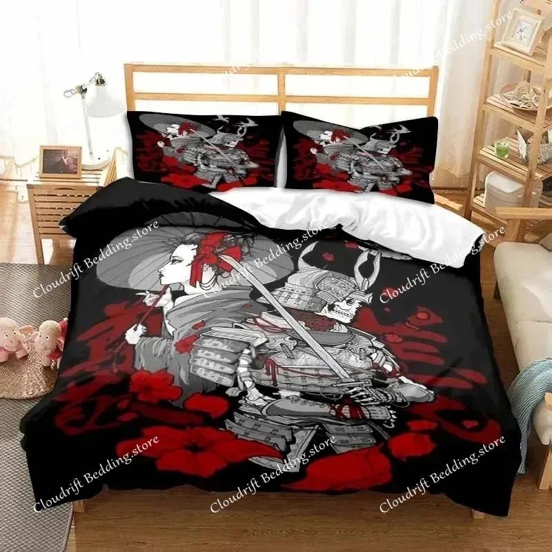 Set Biancheria da Letto Samurai Giapponese Morbido Copripiumino Set per Camera da Letto Uomo Adolescente Singolo Matrimoniale King Size Copripiumino Federa Regalo Ragazzo