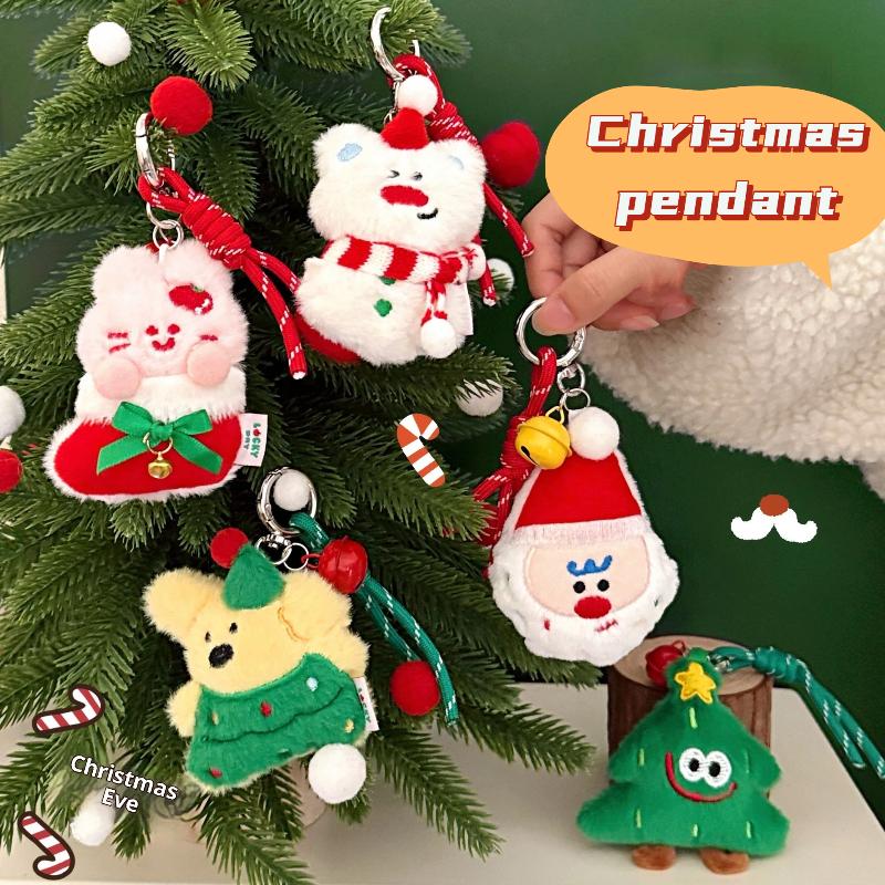 Sevimli Çizgi Film Peluş Noel Bebek Kolye Anahtarlık Kawaii Doldurulmuş Bebek Sırt Çantası Kolye Dekorasyon Aksesuarları Noel Hediyesi