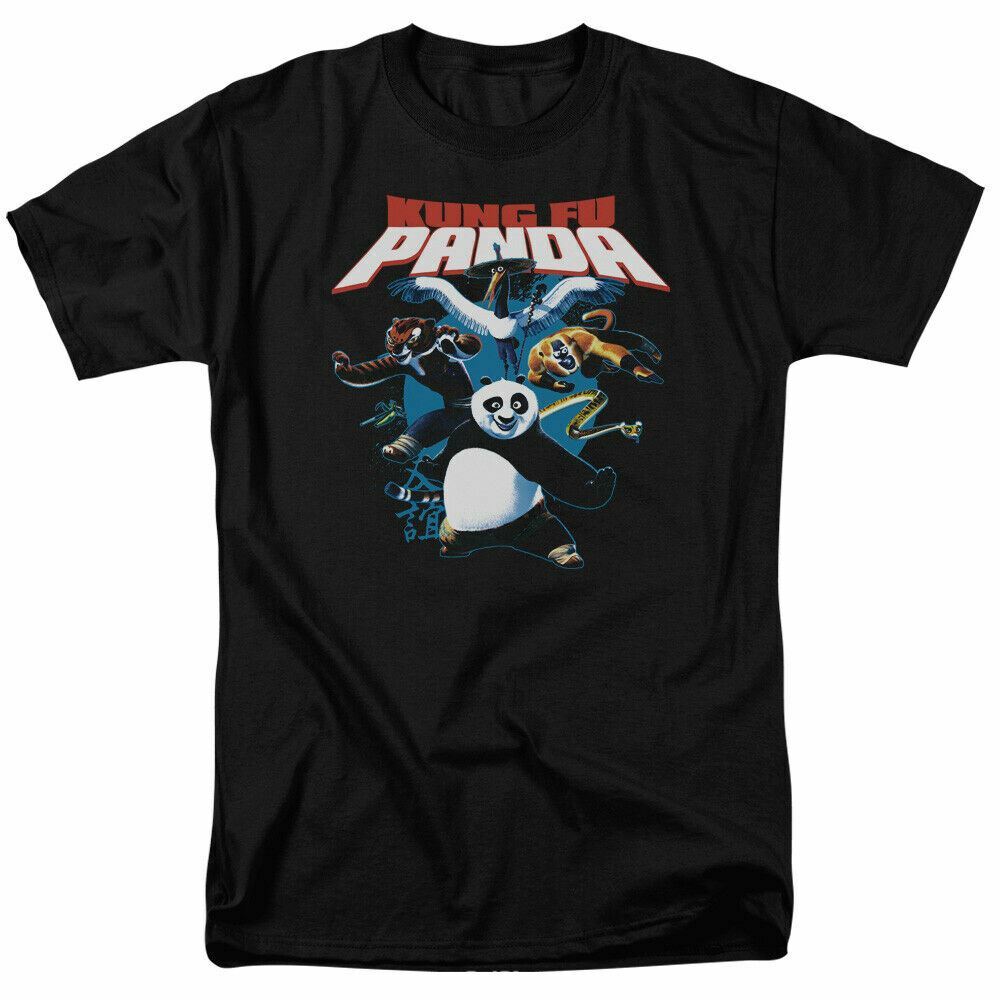 26 Kung Fu Panda Kung Fu Group T Shirt Mens Licensed Movie Tee Po Tigress Black Unisex T-Shirt L