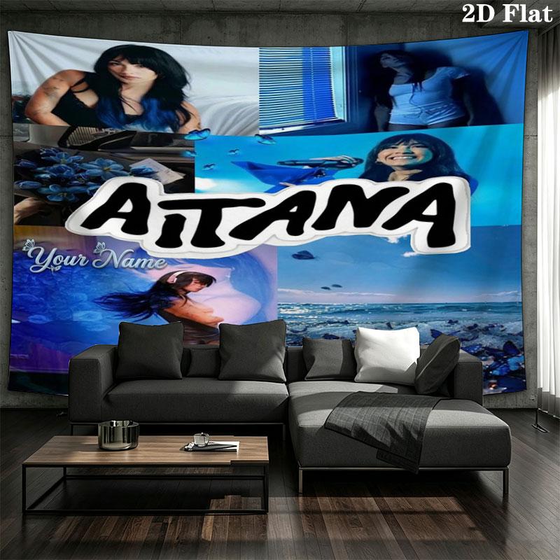 Aitana Custom Name Wall Tapestry Aesthetic Wall Hanging Printed Fabric Blanket Decorative Tapestries for Bedroom Living Room Home Decor
