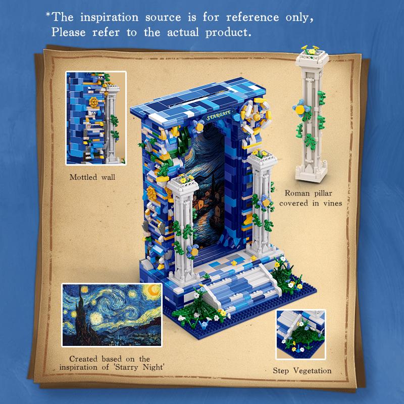 Non-Toxic 1745Pcs Dreamlike Starry Sky Door Building Blocks Sets Architectural Model Building Toys For Kids Adults Creative Ornaments