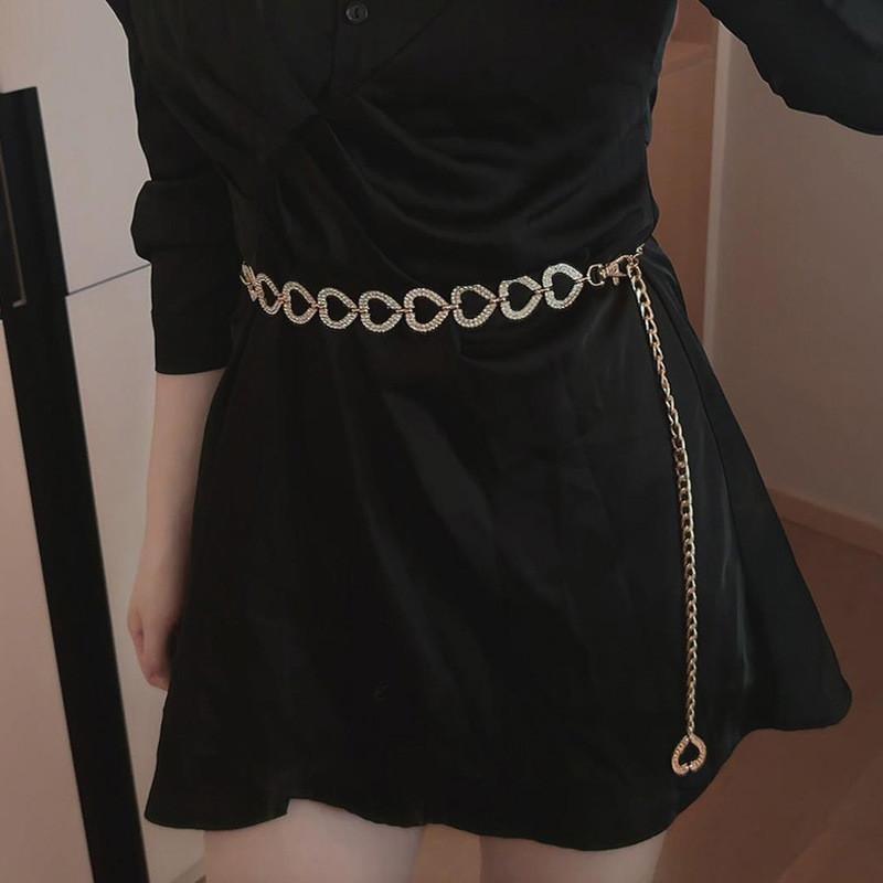 Water Diamond Ladies Waist Chain With Heart Metal Link Belt For Summer Fashion Accessory