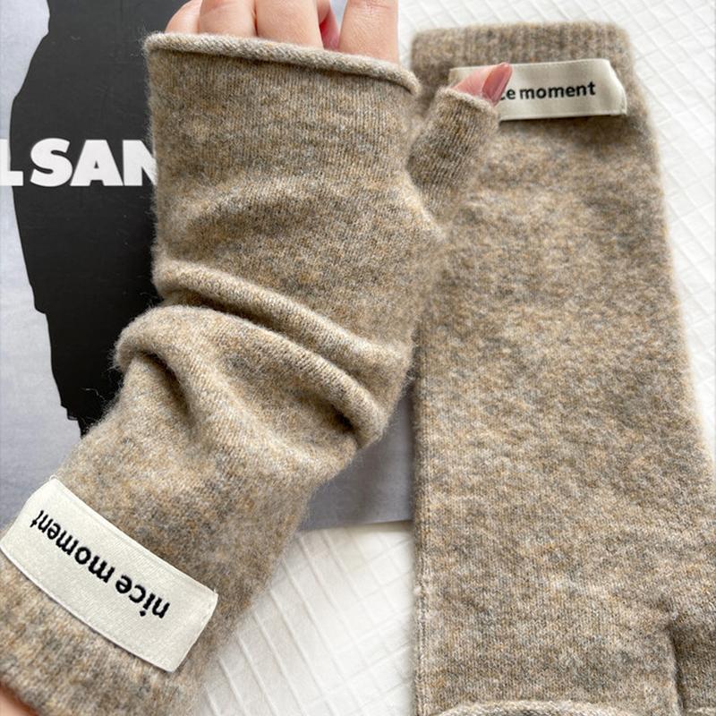 1Pair Cold-proof Wool Fingerless Gloves Half-Finger Flexible Soft Elastic Solid Color Warm Knitted