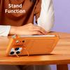 For iPhone 15 Pro Max Case Lens Frame Kickstand Metal Frameless Phone Cover with Leather Card Slots