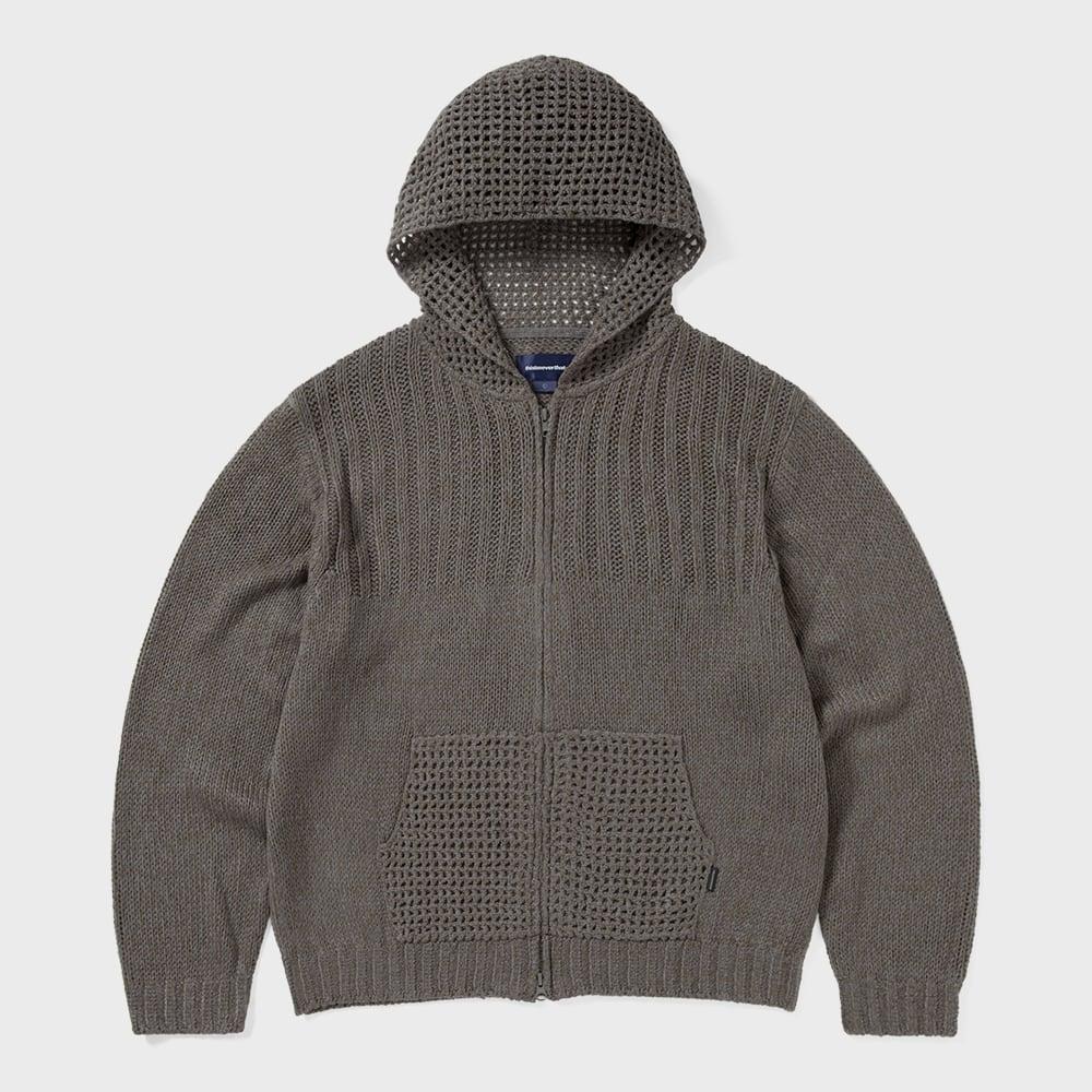 ThIs Is Never That Crochet Knit Zip Up Hoodie Grey S