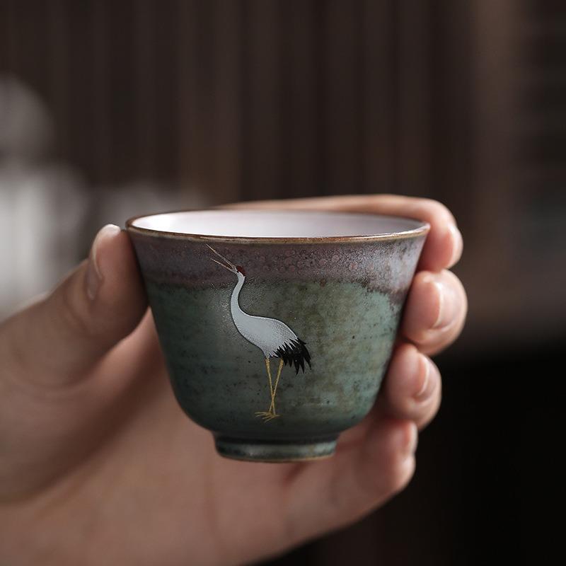 1PC Crane Tea Set Single Cup Tea CupPattern Retro Ceramic Coffee Mug  Home Drinking Utensils Chinese style