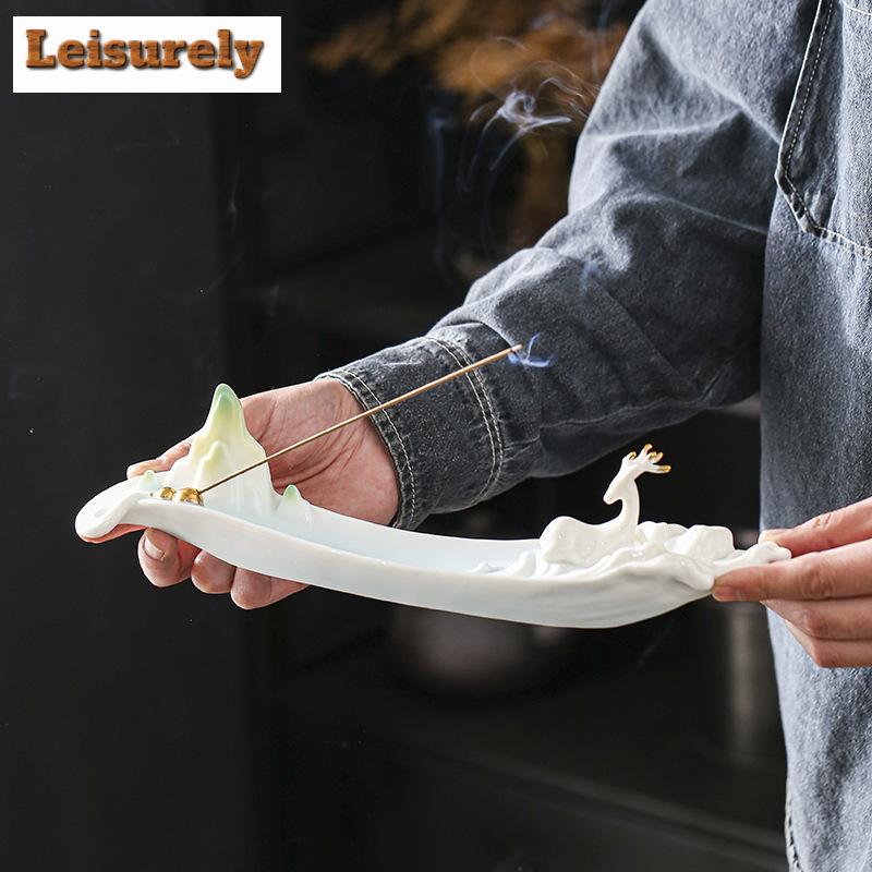 Weißer Porzellan Faden Räucherstäbchenhalter Ästhetischer Hirsch Räucherwasserfall Duftende Aromatische Kerzen Teezeremonie Ornamente