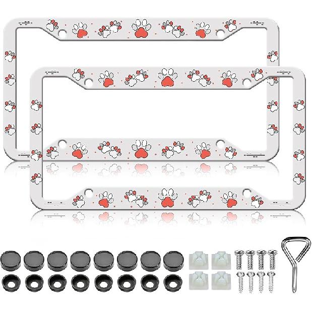 HCSS 2PCS American Flag Eagle License Plate Frames Patriotic US Flag License Plate Holder Stainless Steel Auto Parts Rust-Proof Waterproof Car