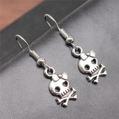 Mode Handgemacht Schlichtes Design Antike Kupferfarbe Schleife Totenkopf Anhänger Ohrringe Frauen Vintage Hängeohrringe