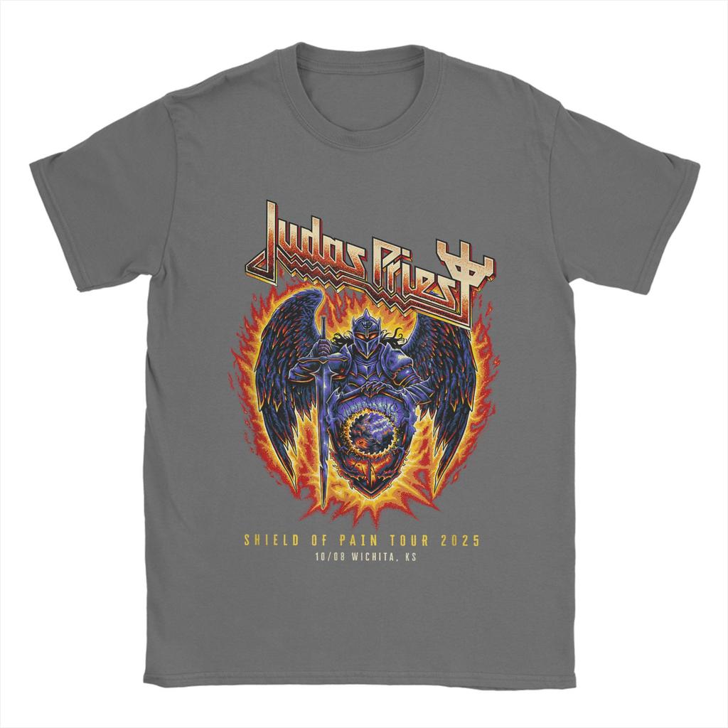 Men's Judas Priest  Shield Of Pain Tour 2025 T Shirt Band 100% Cotton Merch Casual Short Sleeve Round Neck Tee Plus Size T-Shirt