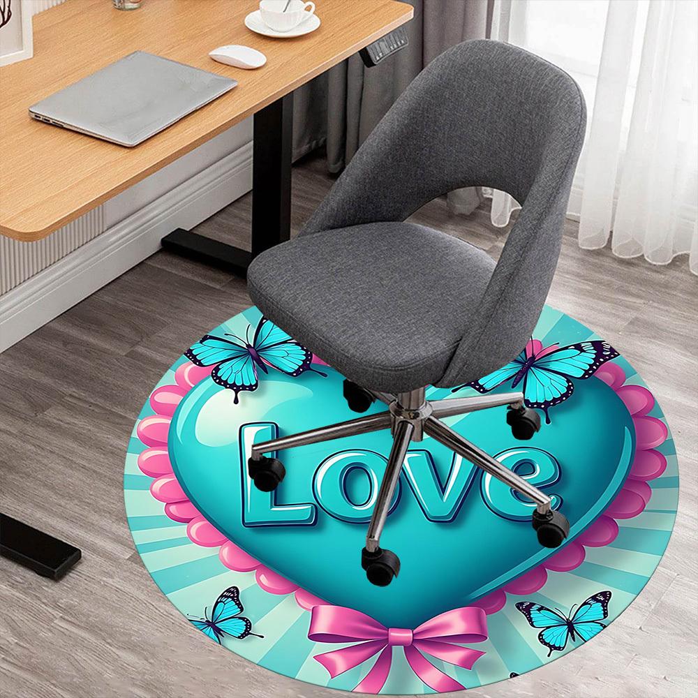 

1pc Love Butterfly Round Chair mat office Area Rug - Non-Slip, Floor Mat for Office, Bedroom, and Indoor Decor p127129 80cm by 80cm