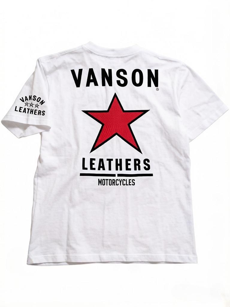 Unisexs Black Cotton Tshirt Red Star and VANSON LEATHERS Motorcycle Pattern Casual Round Neck Short Sleeves 2XL