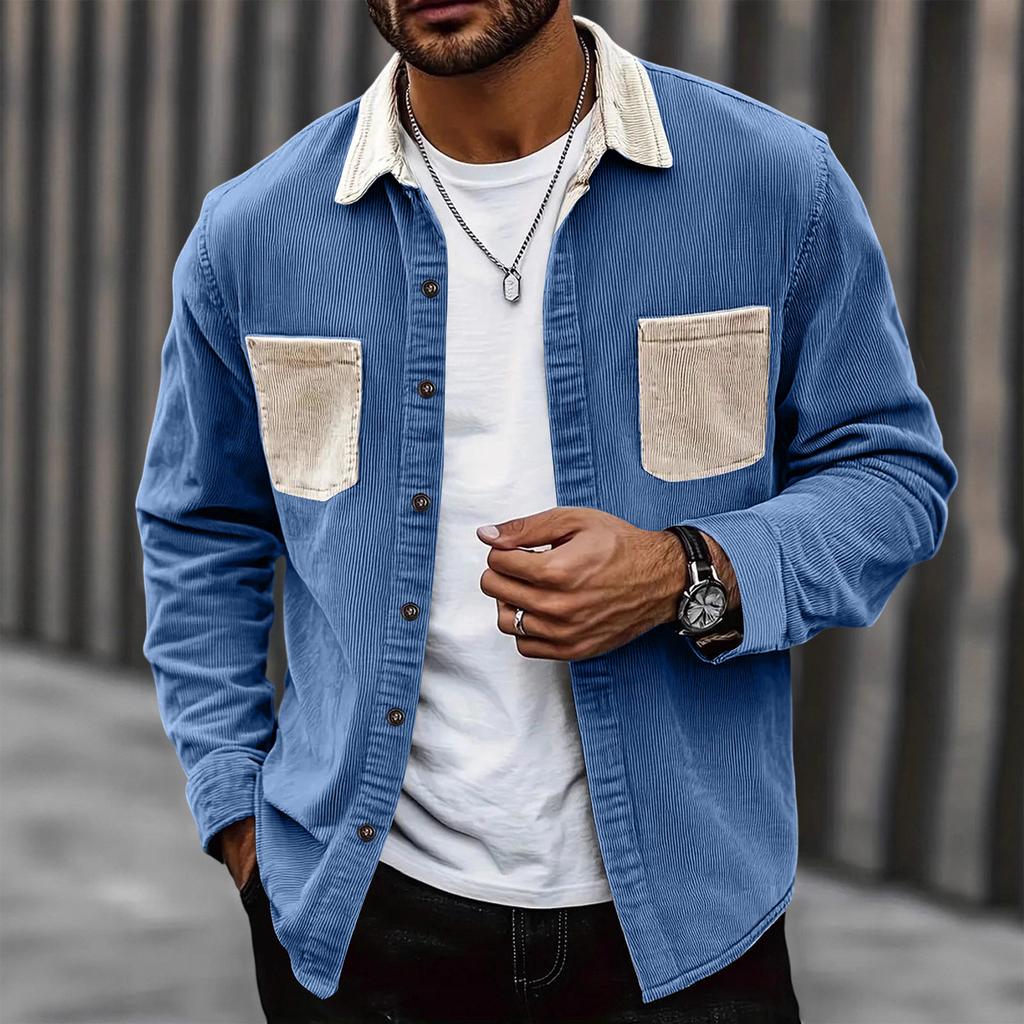 Men's Color-blocked Pocket Shirt Long Sleeve Men's Casual Fashion Trend With Pocket Shirt Jacket