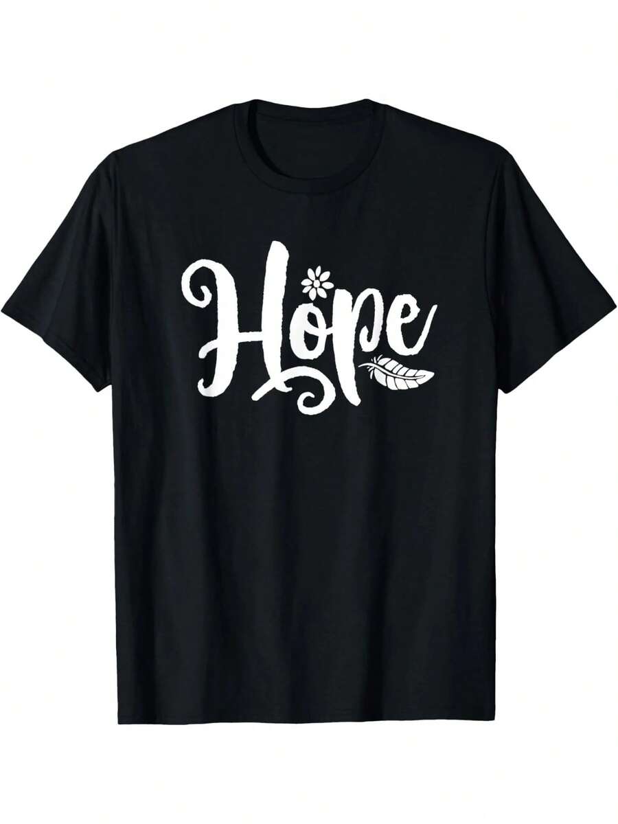 

Hope Unisex Casual T-Shirt For Adults - Classic Short Sleeve Crew Neck, White With Black Letter Print S