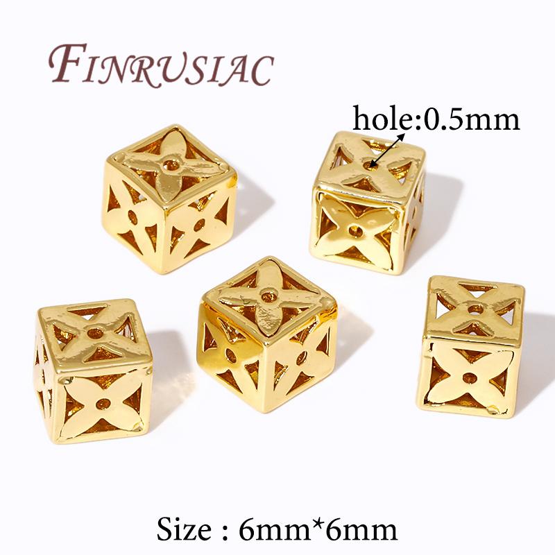 18K Gold Plated Square Hollow Metal Bead,Separators For Beads,Bracelets Beads For DIY Beading Jewelry Making Supplies Findings