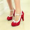 Big Size 32-43 Women Pumps Sweet Bowtie Shoes Patent Leather Chunky Female High Heels Party Wedding Prom Footwear Girls Shoes