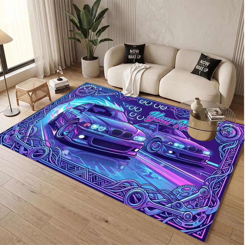 Car Racing Theme Soft Crystal Velvet Rug Custom Name & Text Print Non Slip Floor Rug for Bedroom Living Room