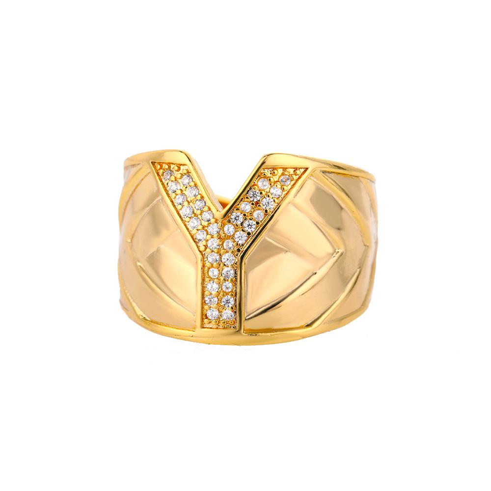 

Micro-set zircon ring, one letter ring, women s opening adjustable ring, k-plated light gold ring. Opening adjustable