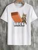 Men'S Funny Cat Brick Throwing Meme T-Shirt - Black Retro Pattern Tee with "BRICK" Text And Cartoon Cat Design