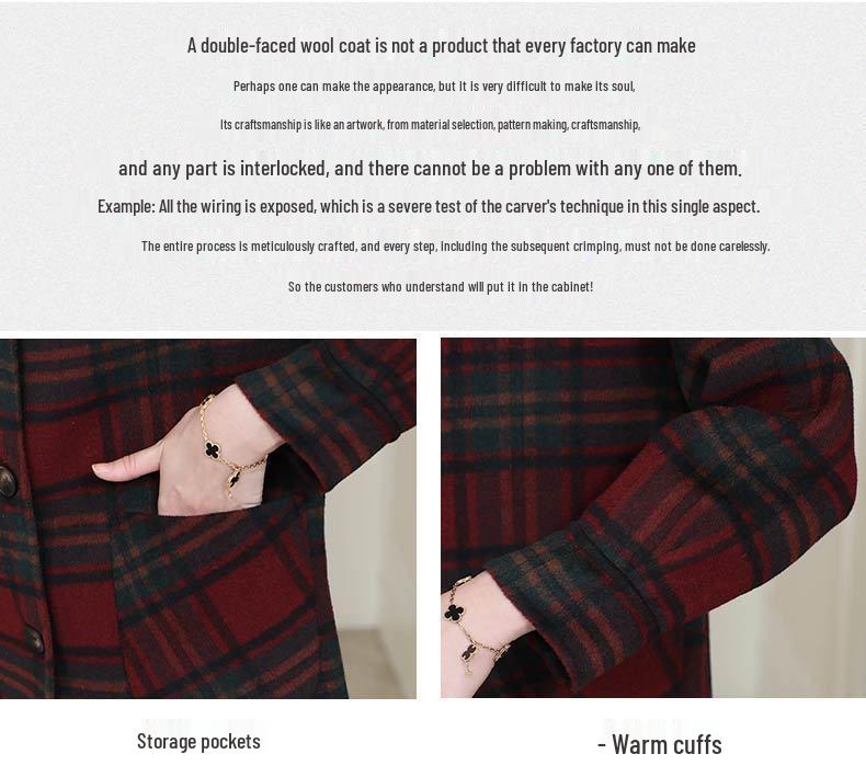 2024 Autumn/Winter Red Plaid Wool Coat - Korean Style Double-Faced Overcoat for Women, Perfect for Middle-Aged and Elderly Moms.