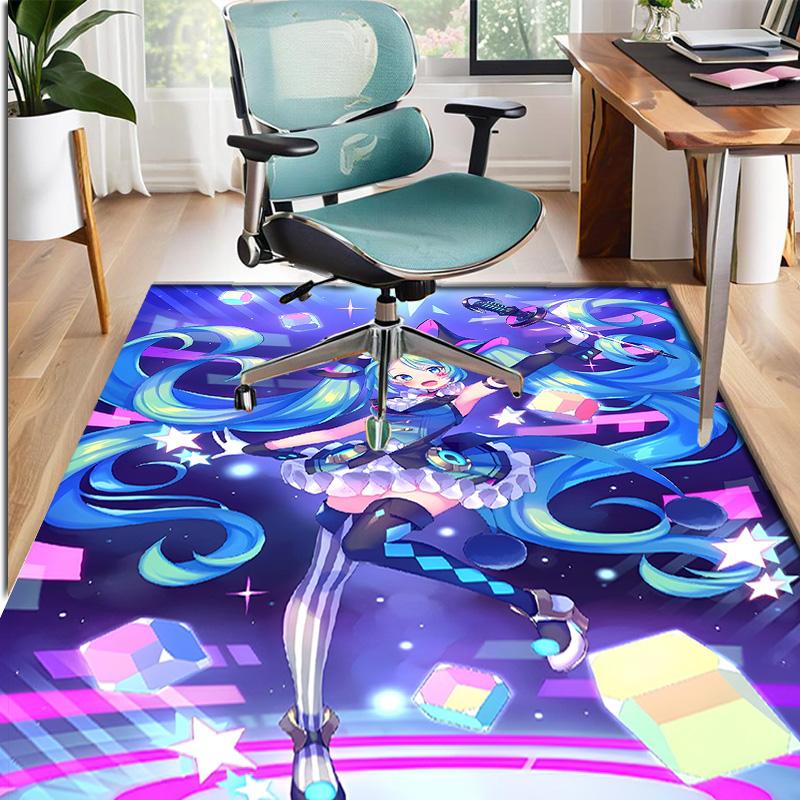 Hatsune Miku Pattern Rug, Indoor/Outdoor Mat, for Picnic, Gameroom, Bedroom, Office, Living Room, Home Decor Carpet, Birthday Gift