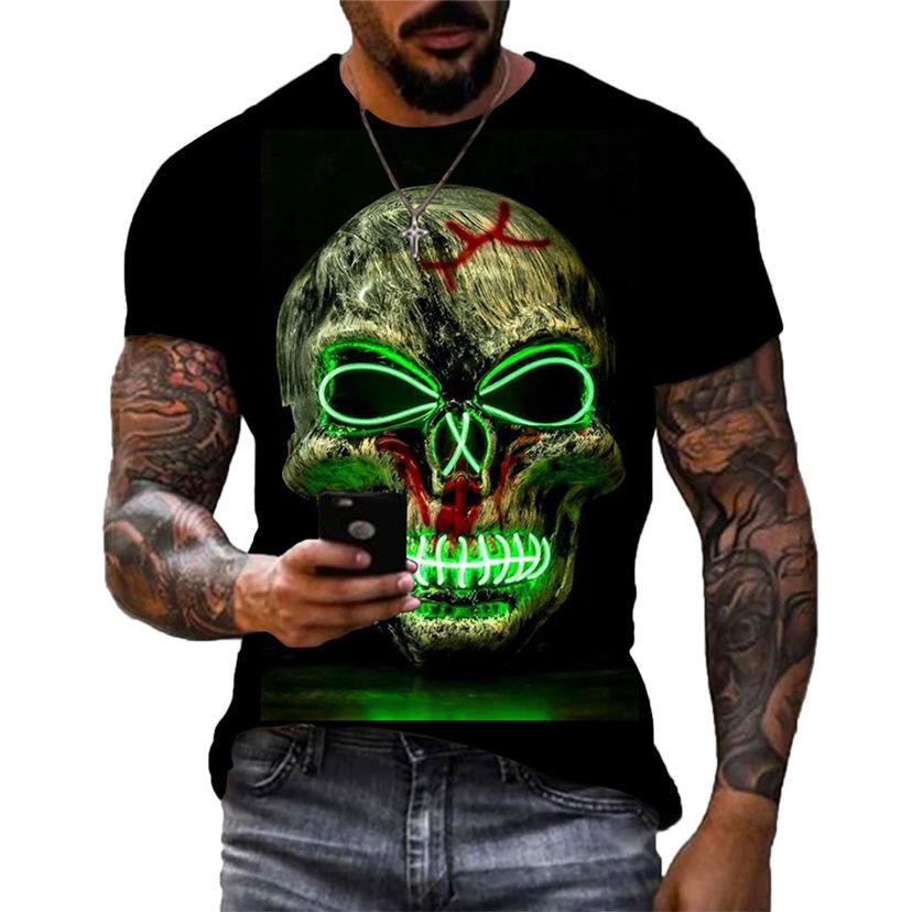 3D Fiery Skull Graphic Short Sleeve T-Shirt, Bold Streetwear Essential