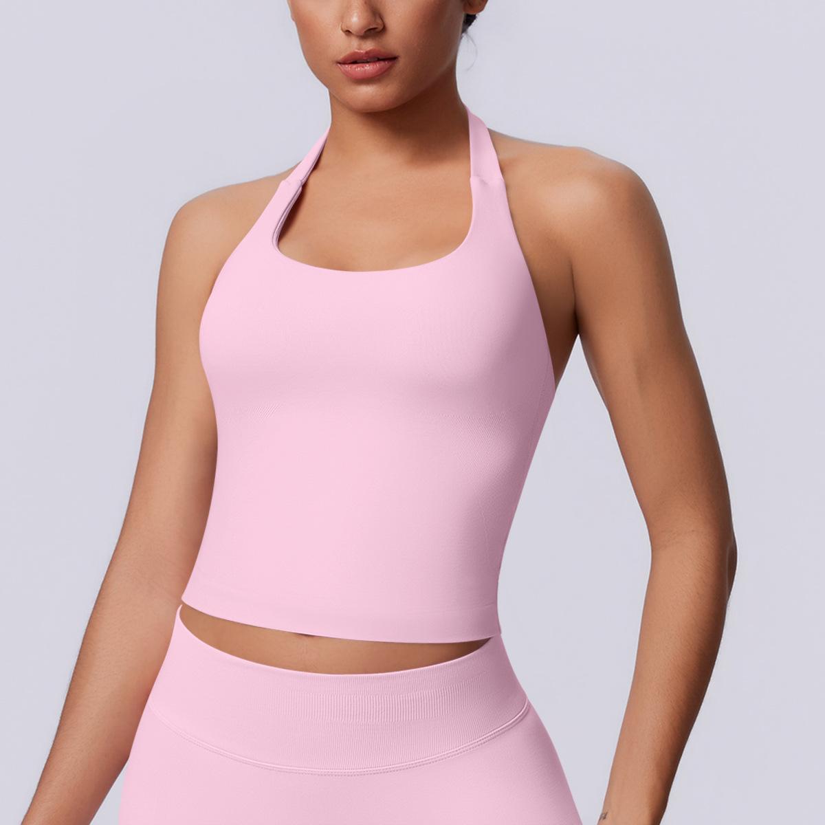 Seamless solid color neck beauty back tight sports vest sports running fitness yoga clothes top women S