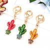 Keychain Sparkling Rhinestones Inlaid Cactus Design Keychain Pendant Enamel Oil Drip Process Smooth Edges Spring Buckle Key Holder Backpacks Accessory