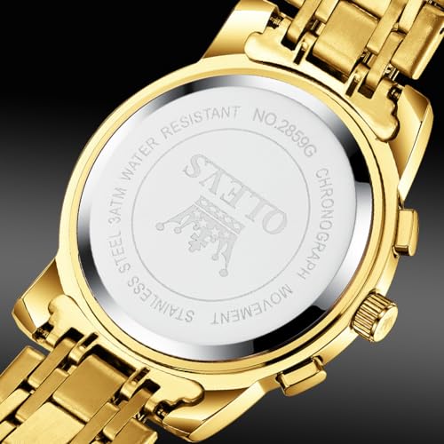 OLEVS Men's Stylish Chronograph Watch, Popular Brand for Business, Large, Easy-to-Read Analog, Waterproof Quartz Movement, Gold