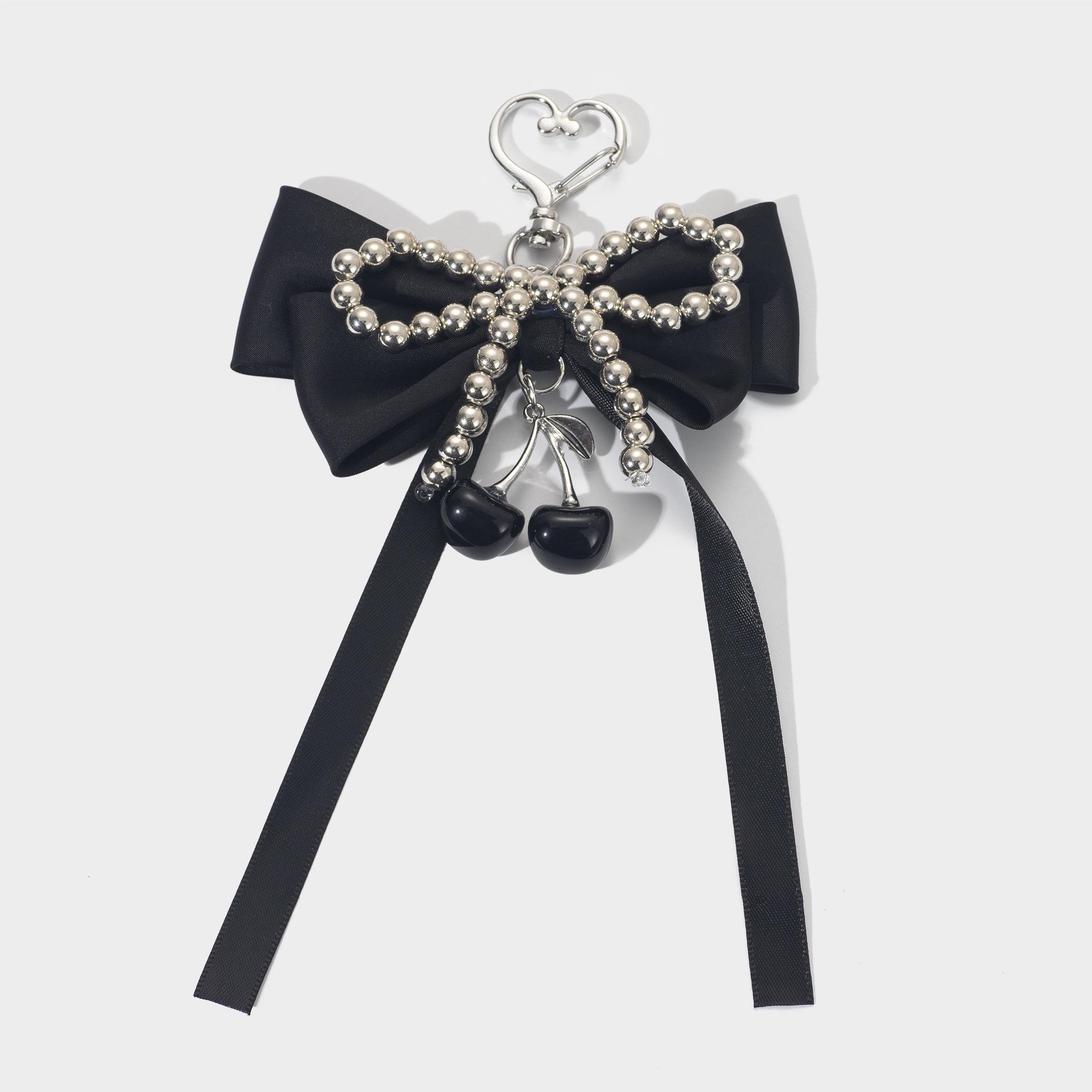 

Korean Silver Bow & Cherry Pendant Keychain – Y2K Retro Charm Gift for Friends