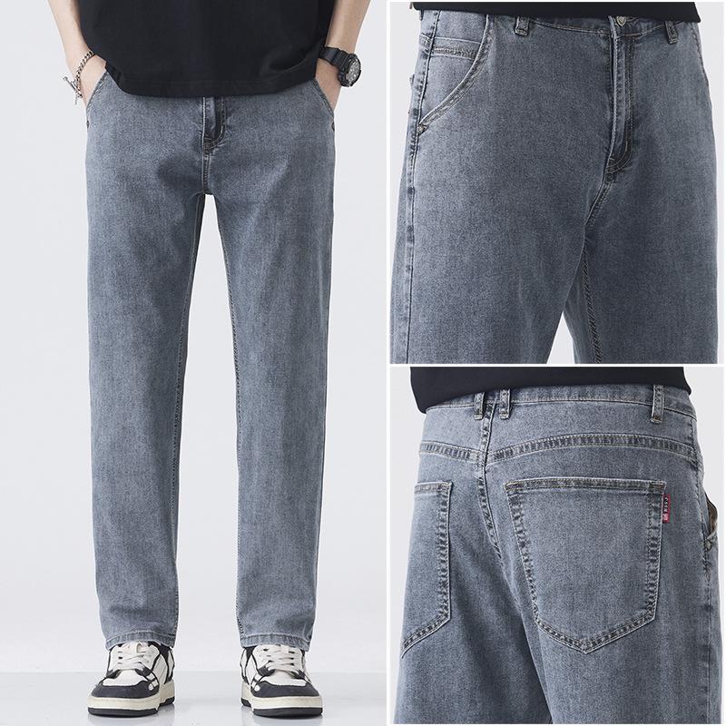 Summer Trend New Tencel Cotton Denim Thin Wide-leg Style Loose Straight High-end Soft Eight-quarter Pants Fashion