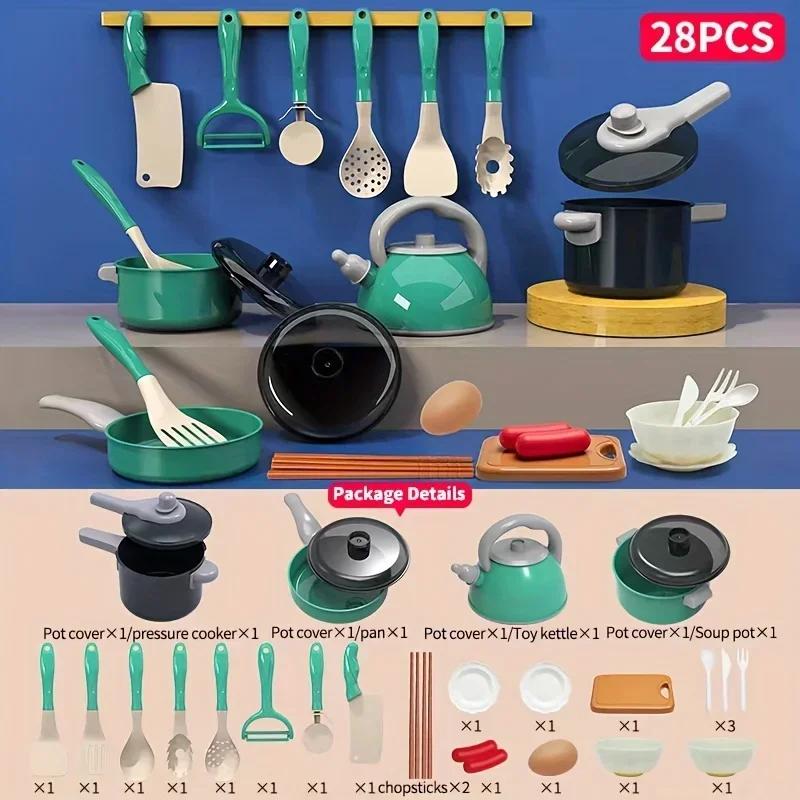 28 Stück Mini Küchenzubehör Kinderküchenspielzeug Set Rollenspiel Kochen Essen Kochgeschirr Simulations-Kochspielzeug