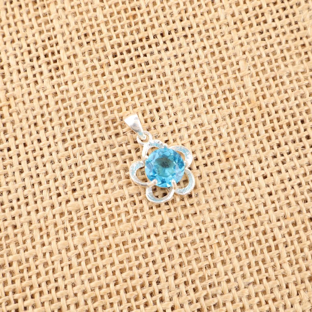 Swiss Blue Topaz Gemstone Handmade 925 Sterling Silver Jewelry, Beautiful Pendant For Wedding Gift