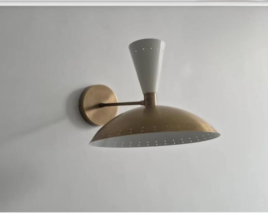 Mid Century Wall Light Fixture Raw Brass & Perfect White Sconce