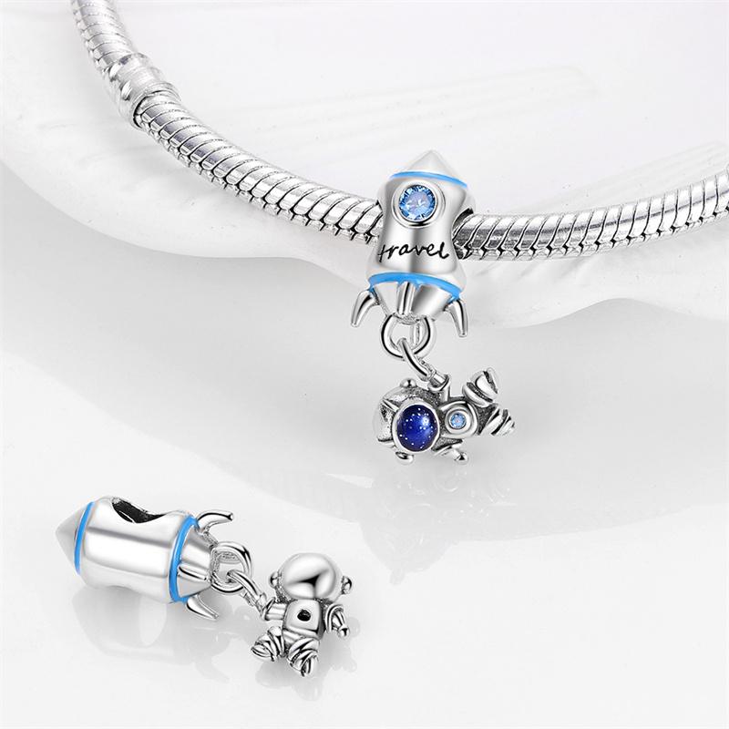 Decorative Charms Fit 3Mm Original Bracelet Copper Planet Series Collection Space Astronaut Earth Bead Diy Fine Fine Jewelry Gift Idea