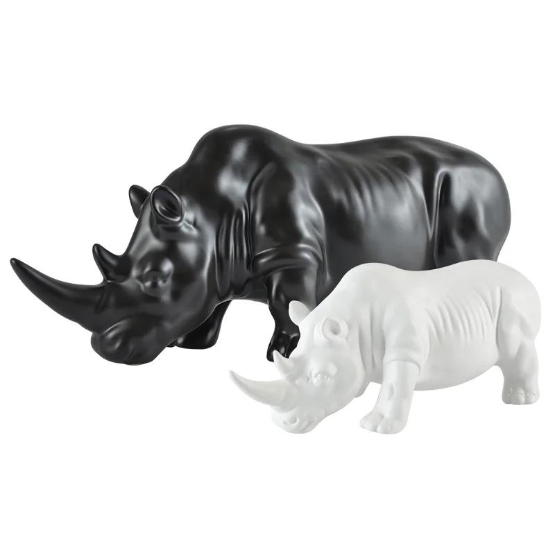 Ceramic Crafts Simulation Animal Sculpture Rhino White Rhino Ceramic Ornaments Animal Figures Home Decoration Accessories