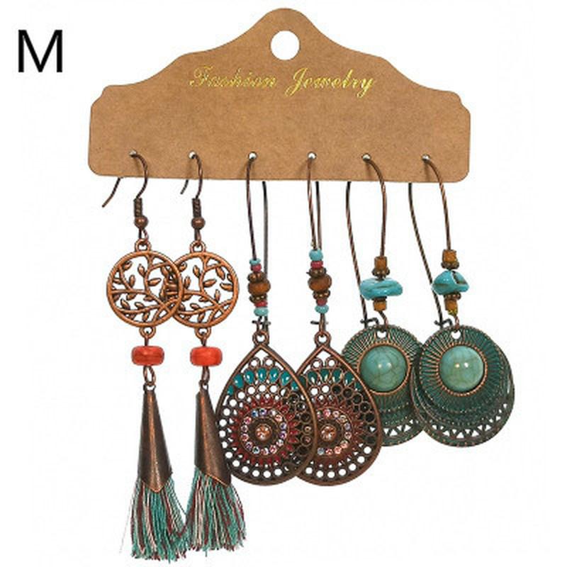 Vintage Big Round Multicolor Beaded Earrings Set for Women Ethnic Boho Tassel Feather Long Dreamcatcher Drop Earrings Jewelry