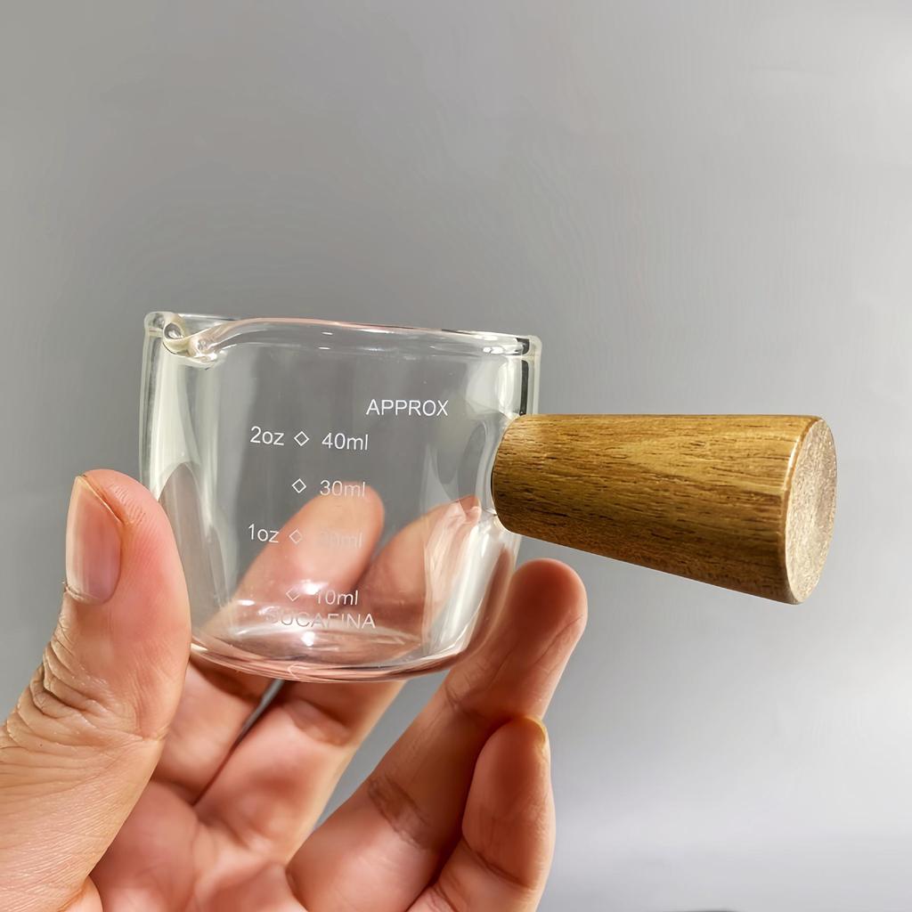 Espresso Scale Wooden Handle Milk Pitcher - Small Coffee & Sauce Measuring Cup